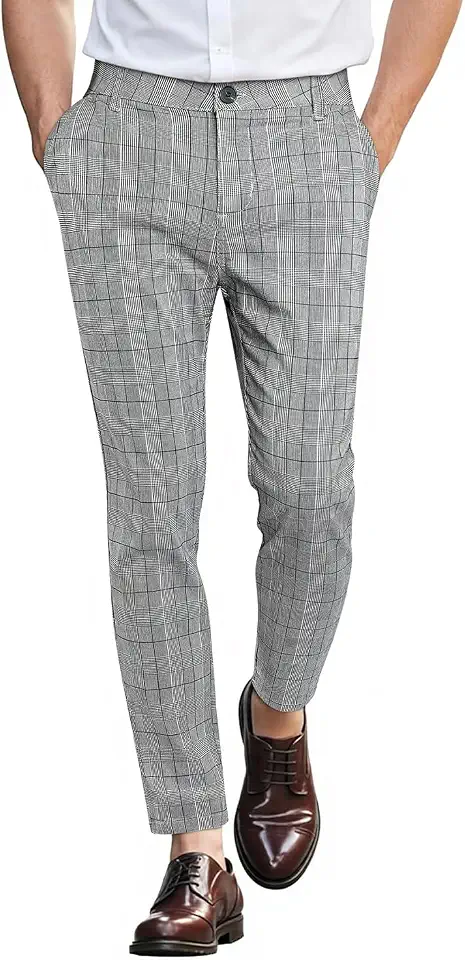 GINGTTO Mens Chinos Pants Slim Fit Stretch Plaid Dress