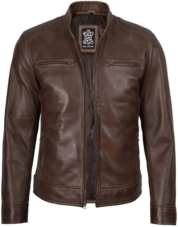 Decrum Cafe Racer Real Lambskin Leather Jackets For Men Motorcycle Style