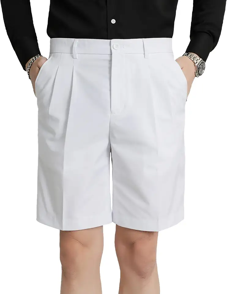Men's Flat Front Pleat Dress Shorts for Golf, Casual and Formal Wear 9" Inseam