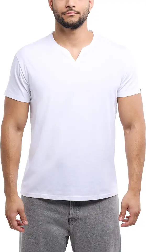 X RAY Men's Notch T-Shirt, Soft Cotton Short Sleeve Slim Fit Basic Split V Neck T Shirts for Men