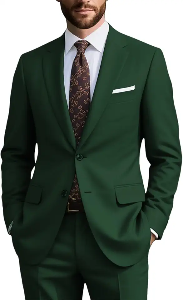 Mens Formal Suit Set 2 Piece, Business Casual Blazer Pants Men Tuxedo for Wedding Prom, Adjustable Waist