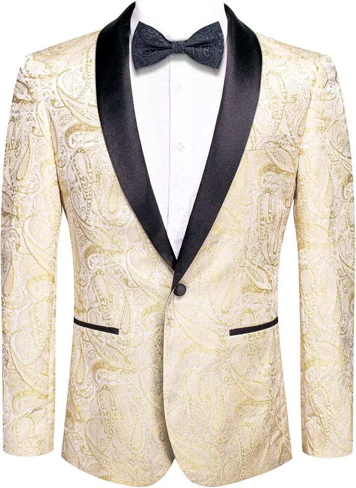 Hi-Tie Stylish Men Suit Jacket Blazer Shawl Lapel One Button Slim Fit Long Sleeve Jacket Tuxedo Party Dinner