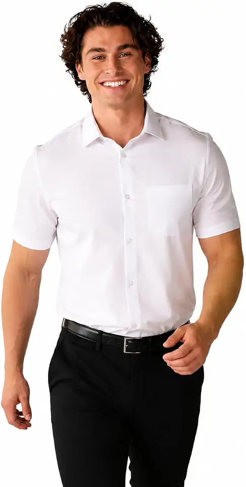 &COLLAR Mens Short Sleeve White Dress Shirt, Slim and Athletic Fit