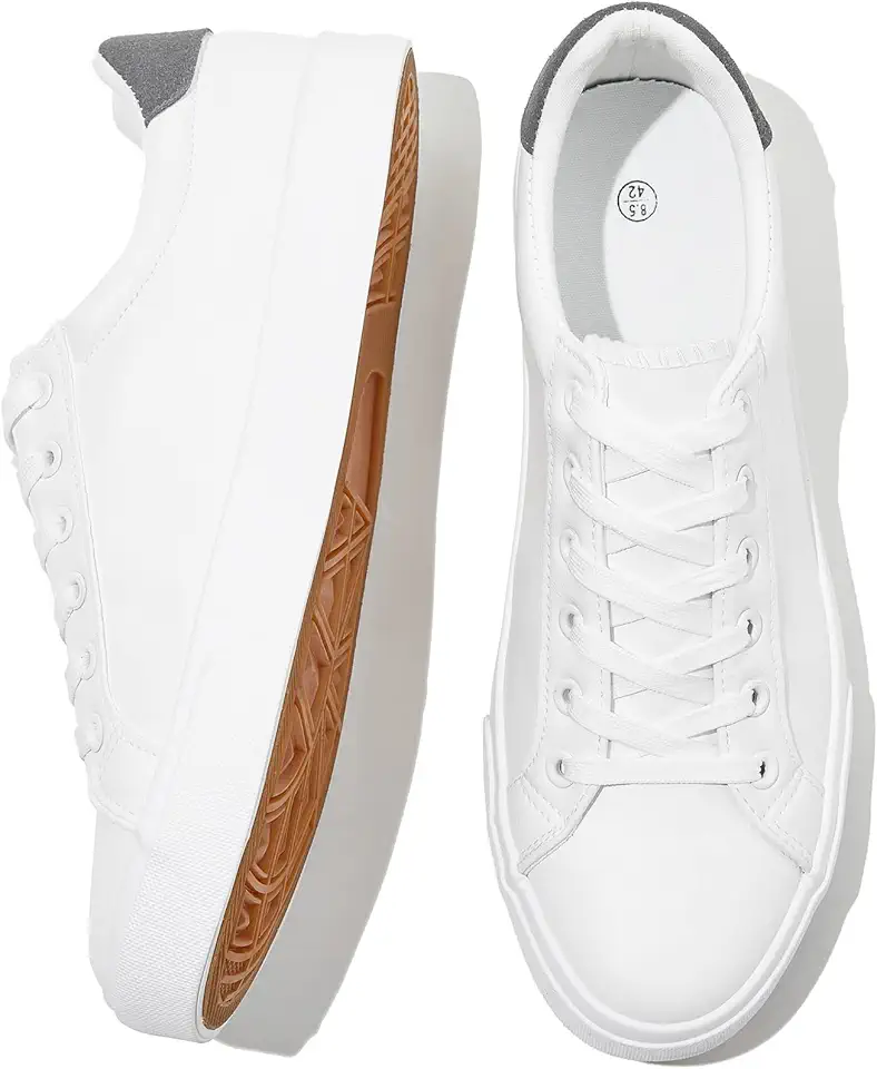 Men's White Leather Low Top Sneakers With Gum Sole