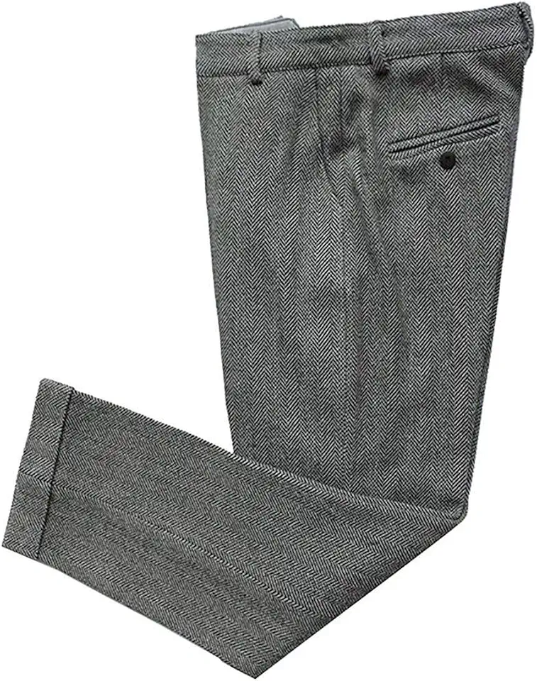 Mens Vintage Tweed Dress Pants Slacks Trousers Regular Fit Suit Pants for Men