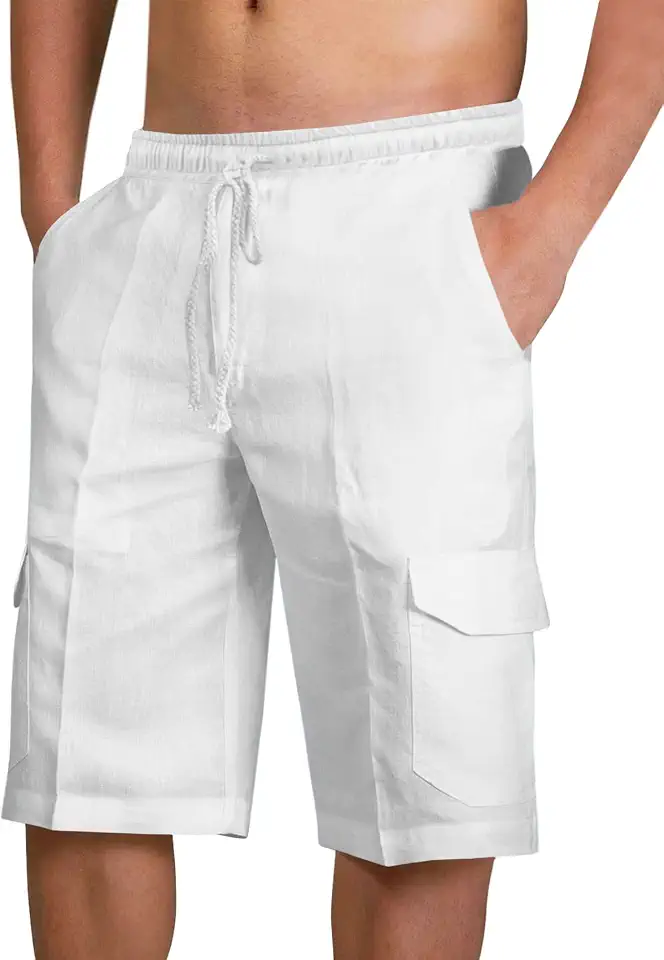 Men's Relaxed Fit White Cargo Shorts