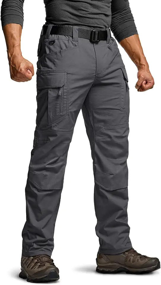 CQR Men's Flex Stretch Tactical Pants, Water Resistant Ripstop Cargo Pants, Lightweight EDC Outdoor Work Hiking Pants