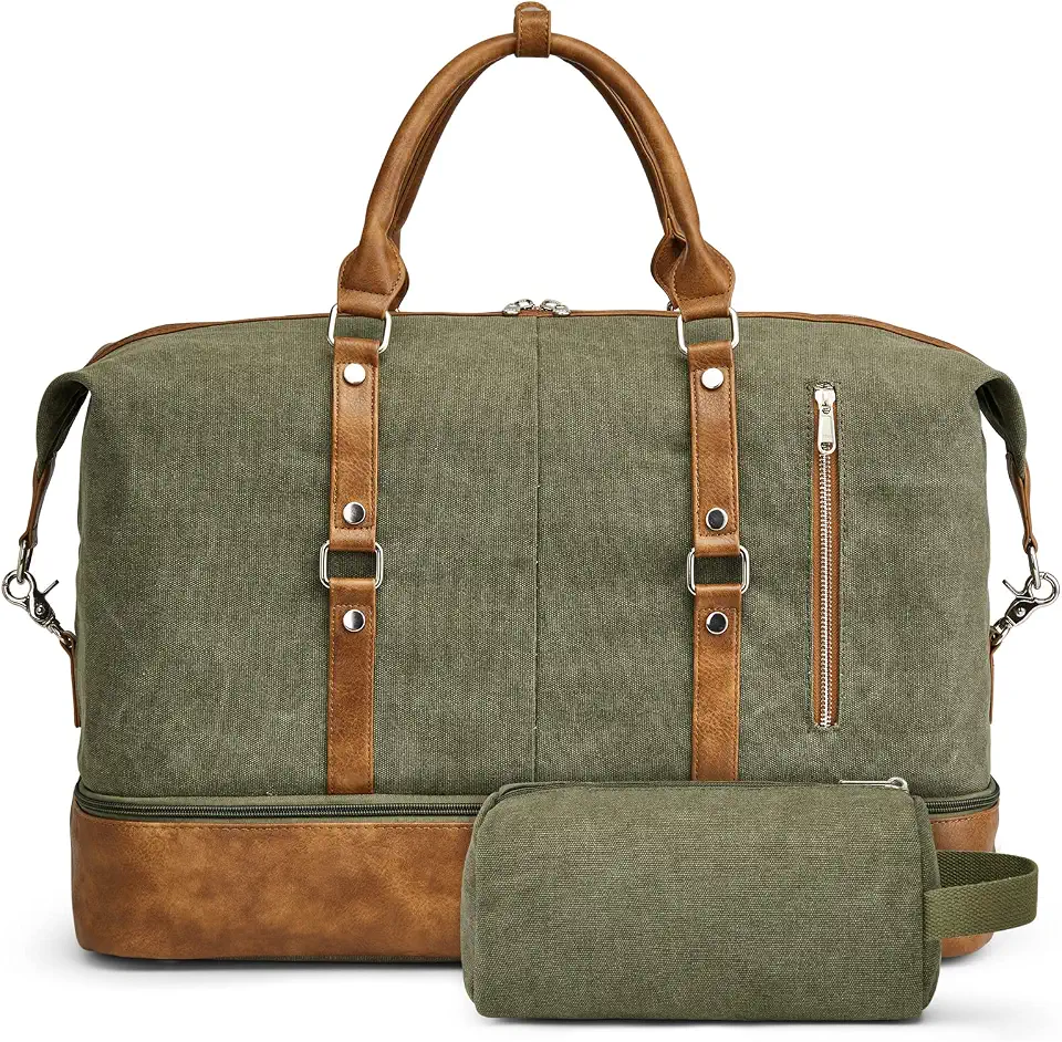 S-ZONE Weekender Bag for Men Canvas Duffle Overnight Travel Bag Army Green