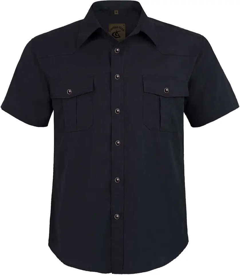 Mens Western Cowboy Pearl Snap Short Sleeve Casual Two Pockets Work Solid Derss Button Up Wrinkle Free Shirts