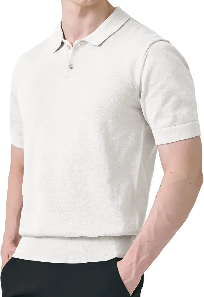 Men's Cream Navy Tipped Button Through Knit Polo Shirt