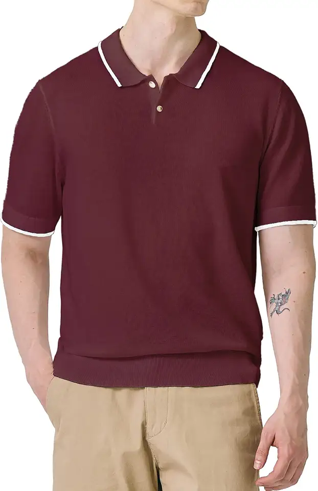 H2H Mens Knit Polo Shirts Short Sleeve Vintage Sweater Polo Summer Casual Shirts