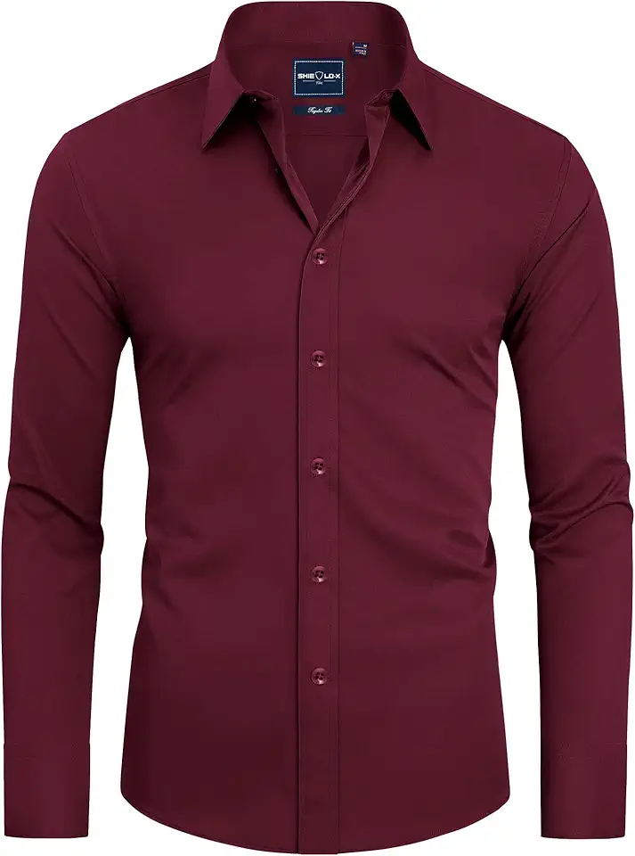 Alimens & Gentle Slim Fit Dress Shirts for Men Long Sleeve Stretch Stain Proof Wrinkle Free Button Down Shirts Formal Shirts