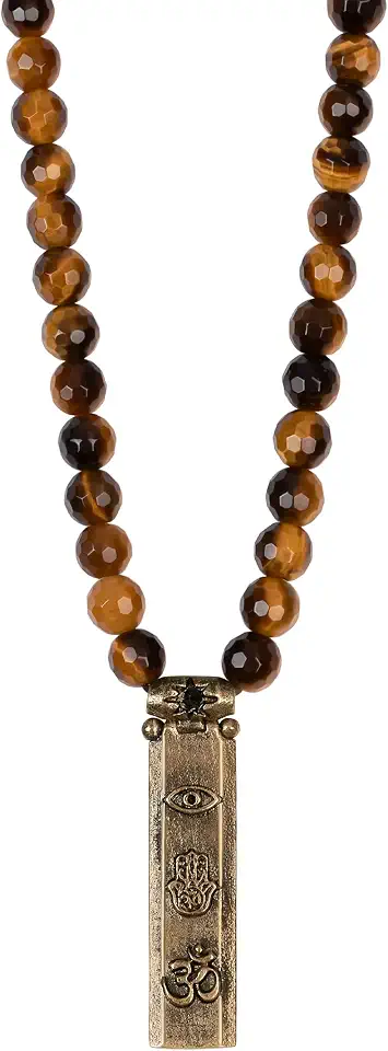 KARMA AND LUCK Fearless Spirit Protection Necklace for Men – 24"-28" | Tiger's Eye & Onyx Necklace with Hamsa, Evil Eye & Om Pendant for Protection & Confidence