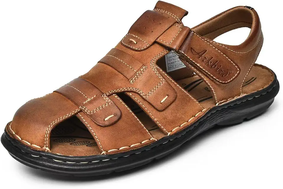Arkbird Men's Sandals, Closed Toe Leather Fisherman Outdoor Hiking Sport Shoes Summer