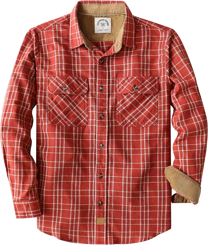 Dubinik® 6 oz Flannel Shirt for Men Plaid Cotton Brushed Utilit Casual
