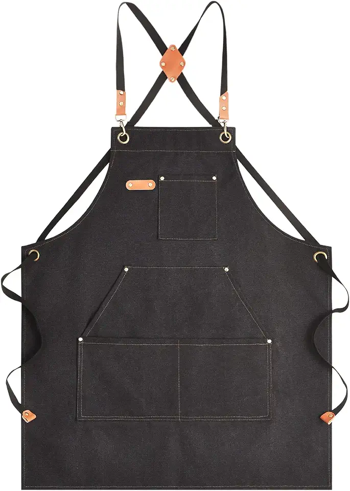 Aoomzoon Canvas Aprons for Men Women, Heavy Duty BBQ Apron with Pockets