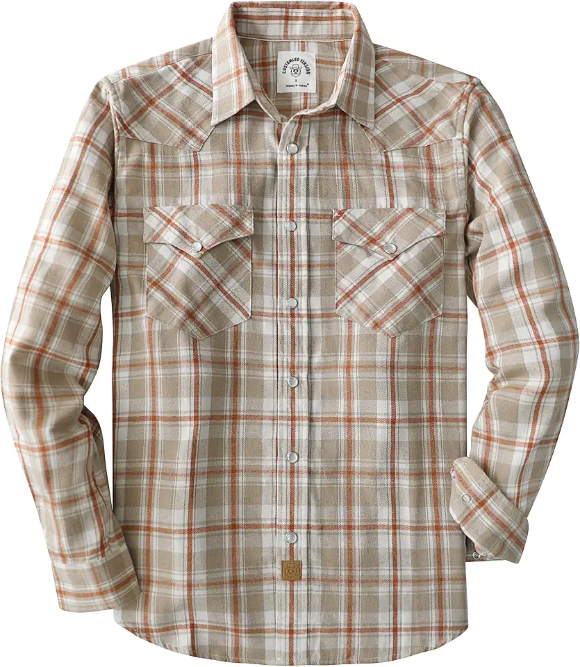 Dubinik® 6 oz Flannel Shirt for Men Pearl Snap Western Cowboy Long Sleeve