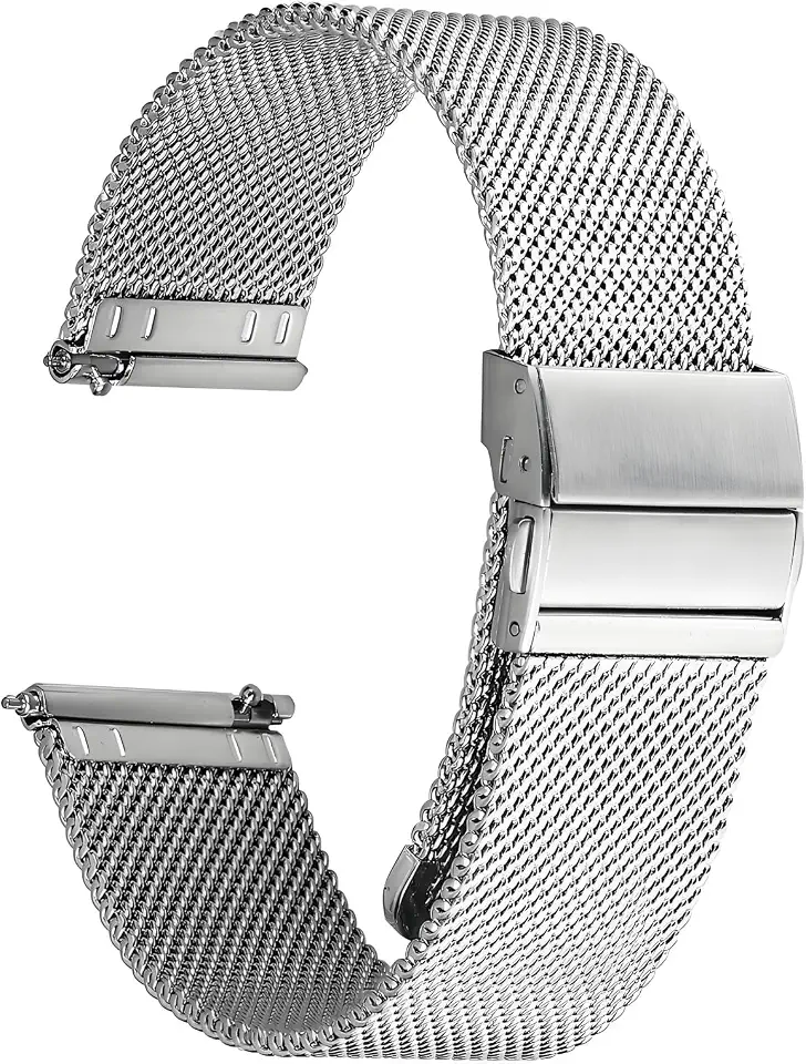 Stainless Steel Mesh Watch Band for Mens Women, Quick Release Mesh Watch Straps 18mm 20mm 22mm 24mm (22mm Silver)