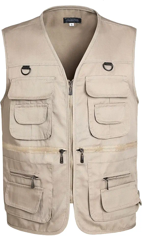 Men's Fishing Vest Summer Outdoor Work Safari Travel Photo Vest with Multi Pockets