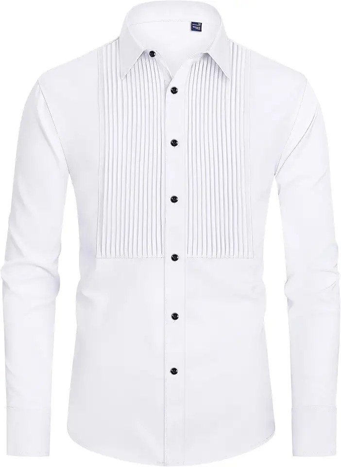 Men's White Pleated Bib Tuxedo Shirt
