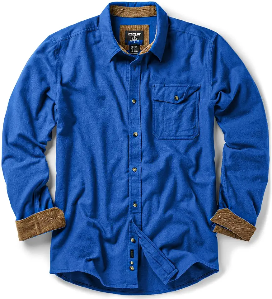 CQR Men's 100% All Cotton Button Down Flannel Shirts, Long Sleeve Brushed Warm Soft Casual Outdoor Plaid Shirt