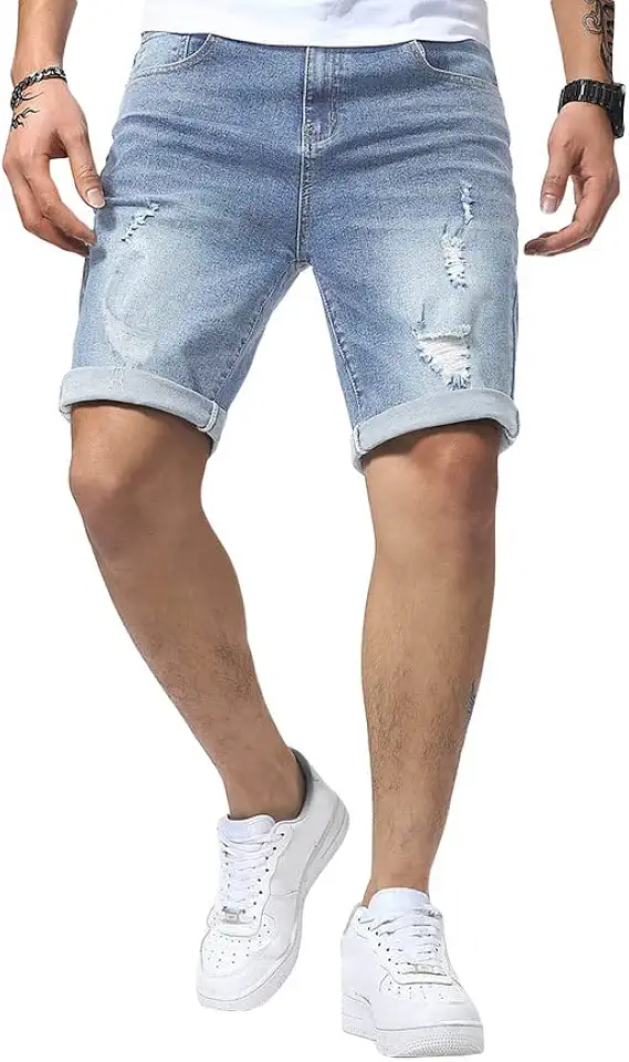 JMIERR Mens Jean Shorts Casual Ripped Slim Fit Denim Shorts Stretch Skinny Summer Streetwear Short