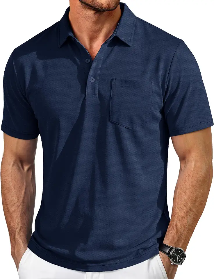MAGCOMSEN Polo Shirts for Men Short Sleeve Collared Golf Shirt with Pocket Moisture Wicking Quick Dry Performance Polos