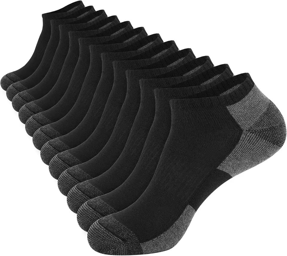 Global Recycled Standard COOPLUS 12 Pack Mens Cushioned Ankle Socks, Low Cut Breathable Casual Socks