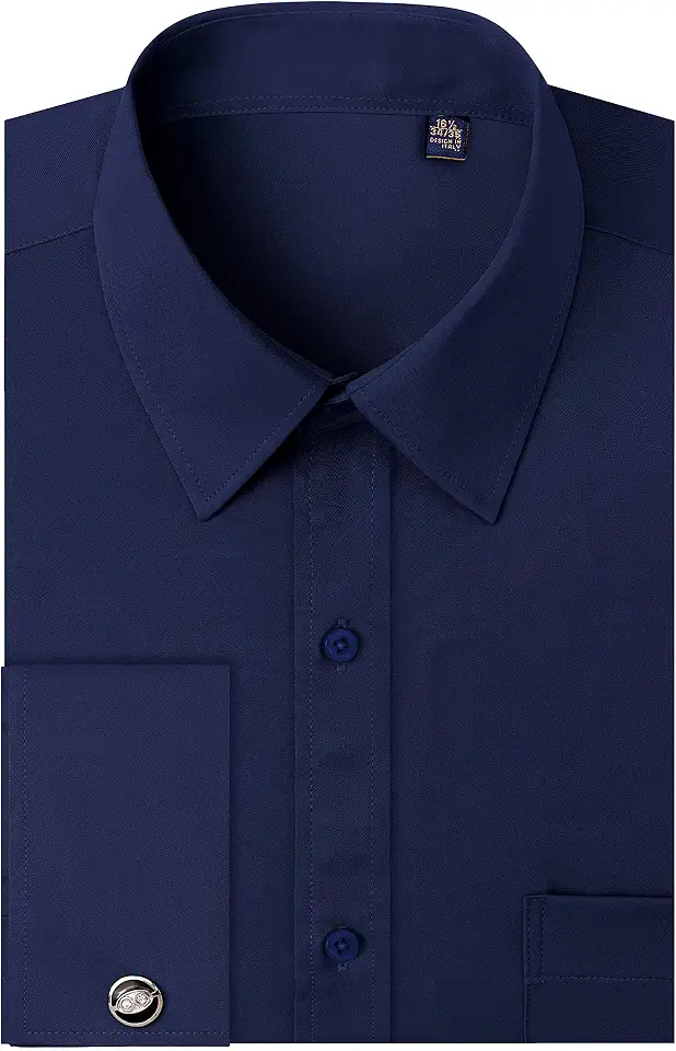 Global Recycled Standard J.VER Men's French Cuff Dress Shirts Regular Fit Long Sleeve Dress Shirt