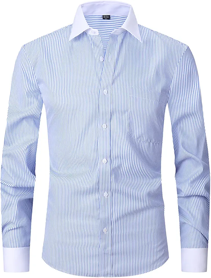 Men's French Cuff Dress Shirt Slim Fit Formal Business Button Down Shirt for Men Long Sleeve Random Cufflinks