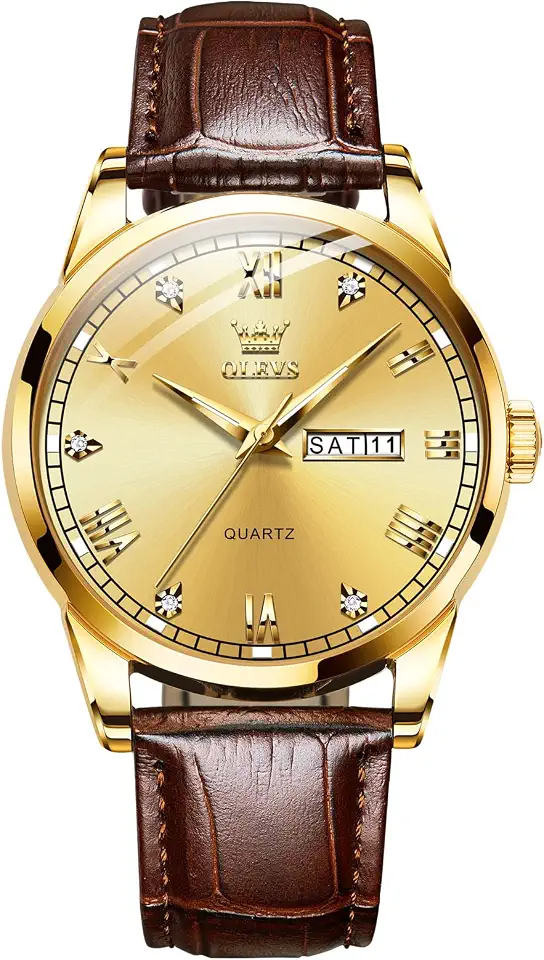OLEVS Men's Watch Leather Band Quartz Classic Mens Minimalist Watches Simple Round Water Resistant Men Dress Watches