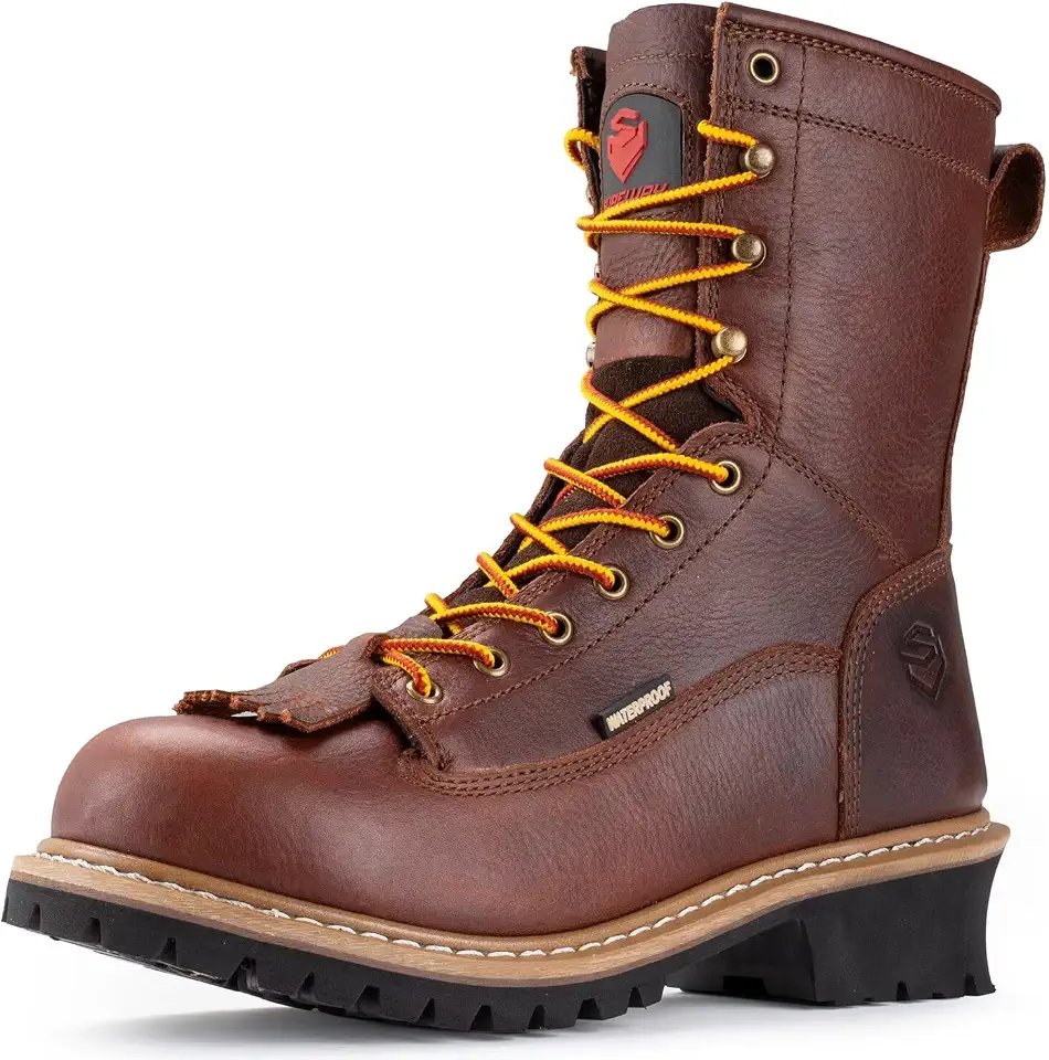 SUREWAY Men's 8" Waterproof Steel-Toe Logger Work Boot