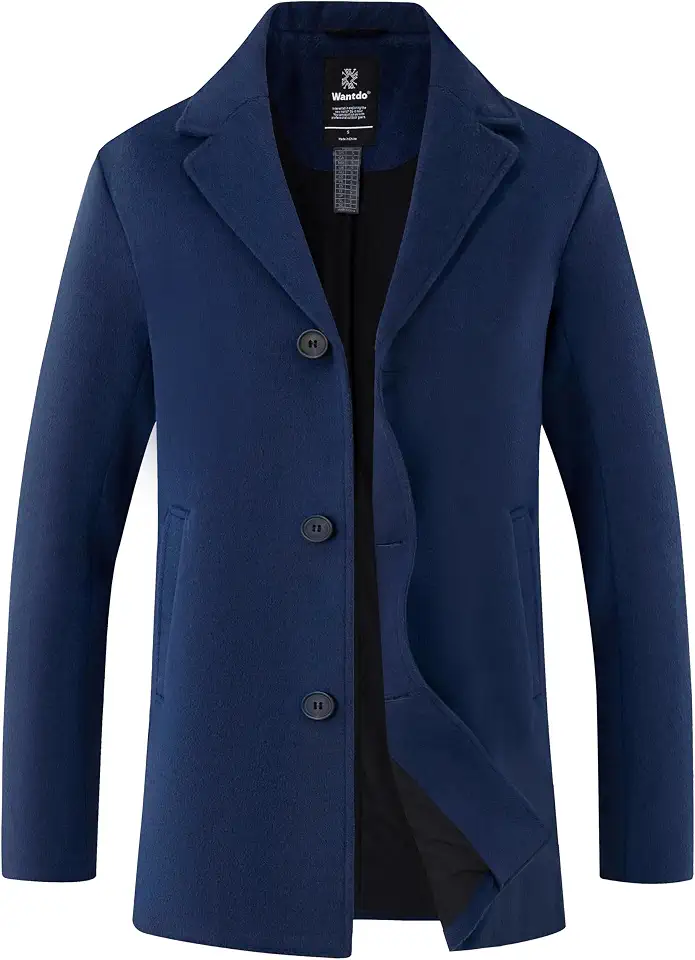 wantdo Men's Single Breasted Pea Coat Windproof Classic Winter Jacket