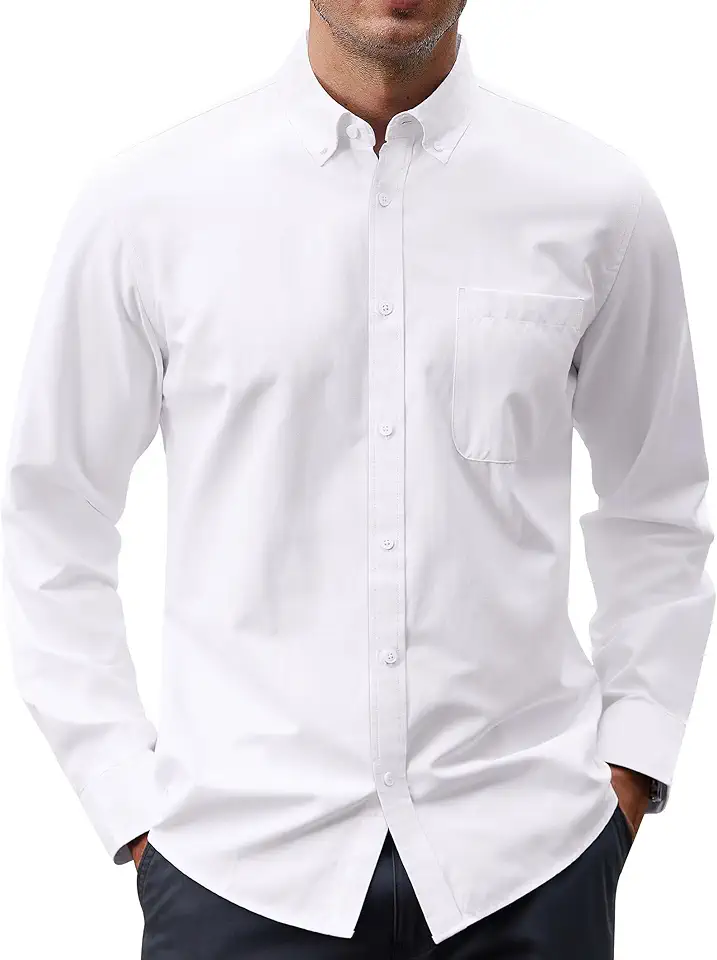 J.VER Men's Oxford Shirt Solid Casual Button Down Collar Shirts Long Sleeve Dress Shirts with Pocket