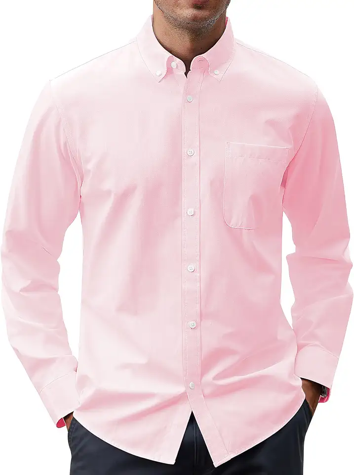 Global Recycled Standard J.VER Men's Oxford Shirt Solid Casual Button Down Collar Shirts Long Sleeve Dress Shirts with Pocket
