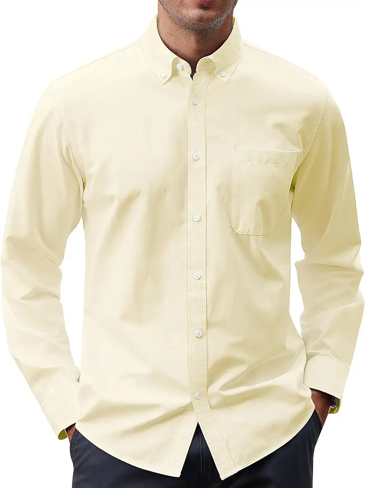 Global Recycled Standard J.VER Men's Oxford Shirt Solid Casual Button Down Collar Shirts Long Sleeve Dress Shirts with Pocket