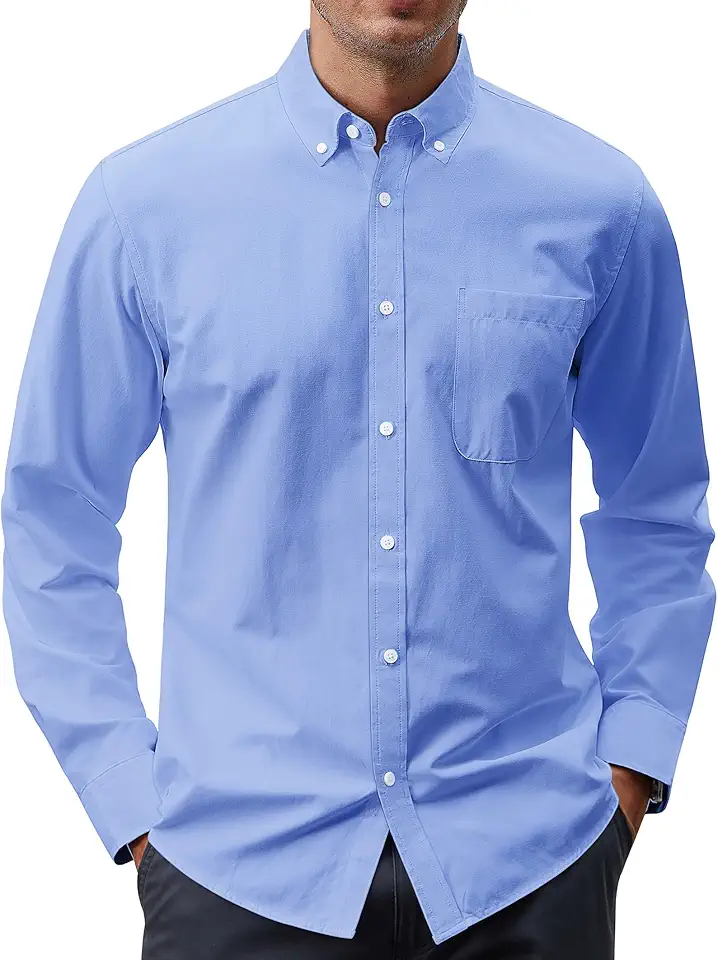 J.VER Men's Oxford Shirt Solid Casual Button Down Collar Shirts Long Sleeve Dress Shirts with Pocket