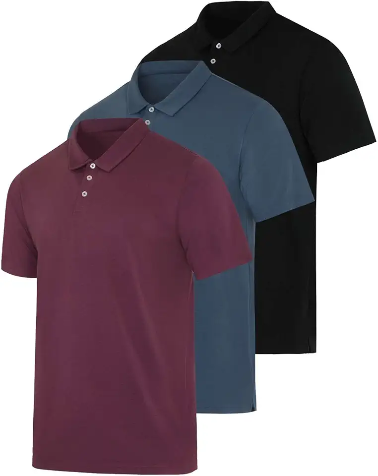 Real Essentials 3 Pack: Men's Casual Jersey Cotton Short Sleeve Quick Dry Breathable Polo Shirt - (Available in Big & Tall)