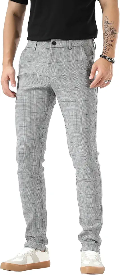 Men's Tan Windowpane Check Dress Pants