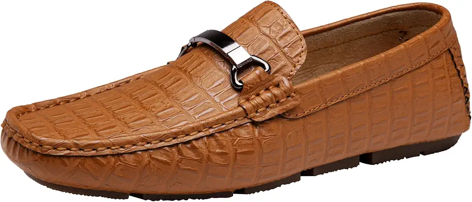 Jousen Mens Crocodile Print Loafers Slip-On Dress Shoes