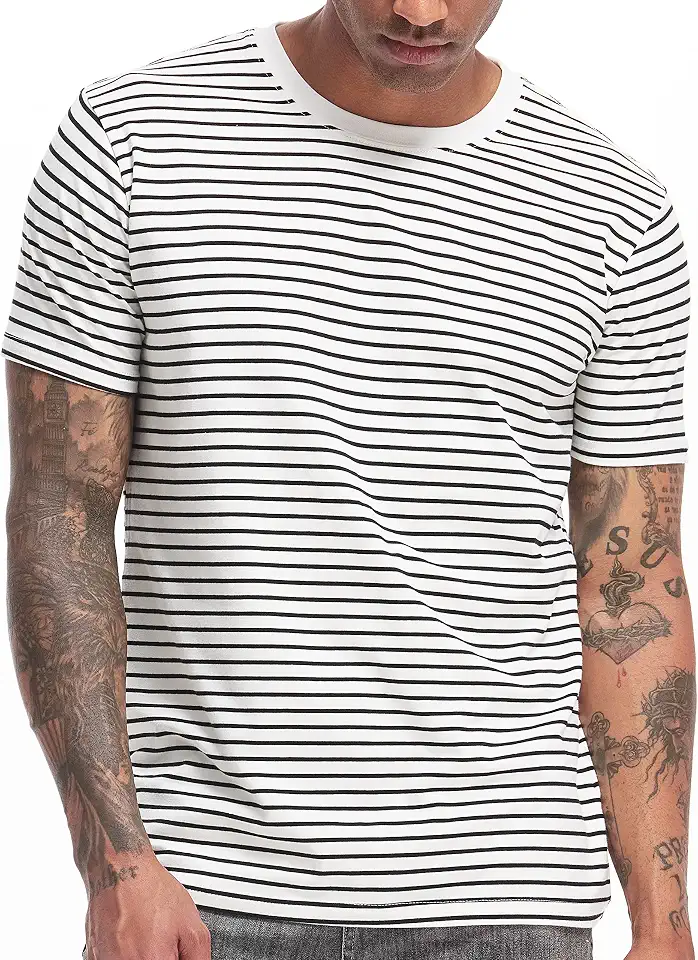 VEIISAR Men's Crewneck Striped T-Shirt Soft Elastic Cotton Tees