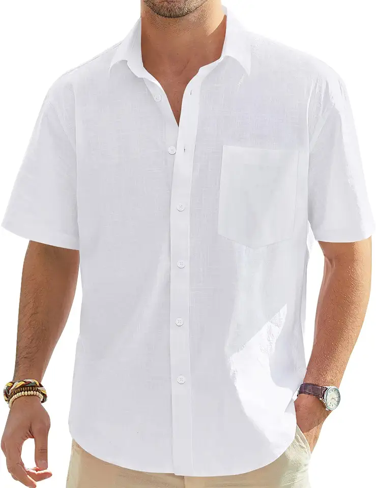 Men's White Linen Popover Shirt