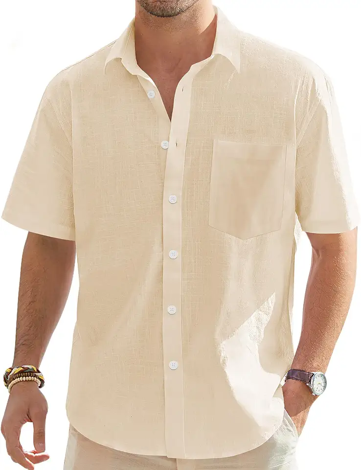 Global Recycled Standard J.VER Mens Linen Shirt Short Sleeve Button Down Casual Summer Shirts