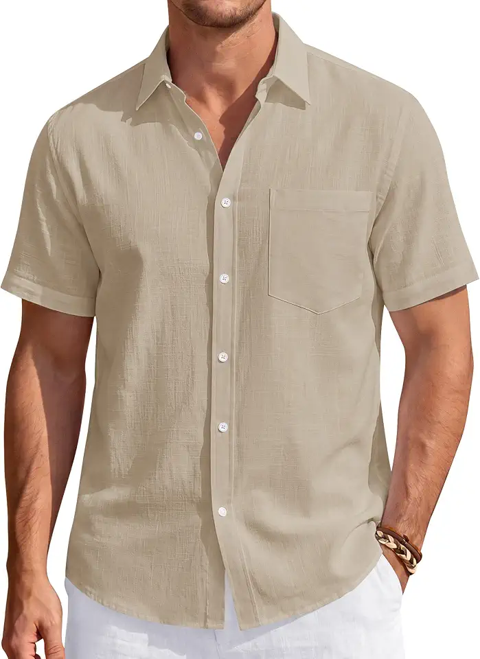 Global Recycled Standard J.VER Mens Linen Shirt Short Sleeve Button Down Casual Summer Shirts