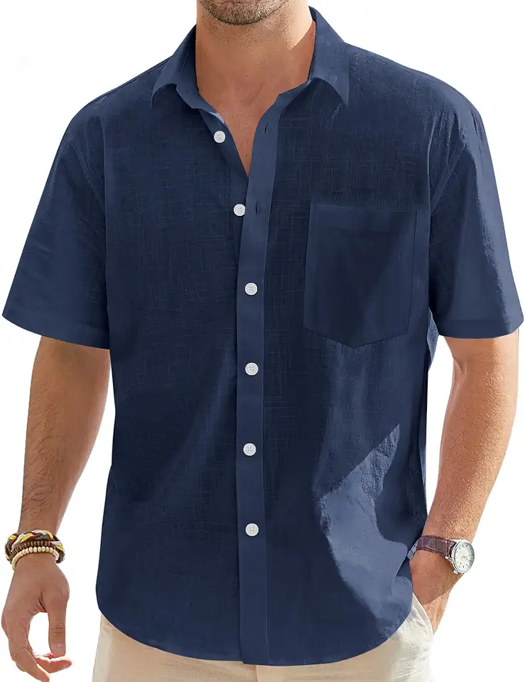 Global Recycled Standard J.VER Mens Linen Shirt Short Sleeve Button Down Casual Summer Shirts