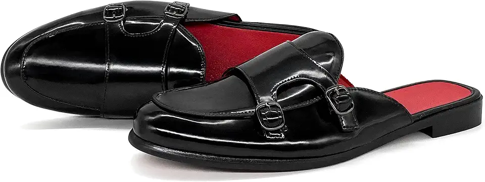 Men's Black Leather Slip On Mule Loafers