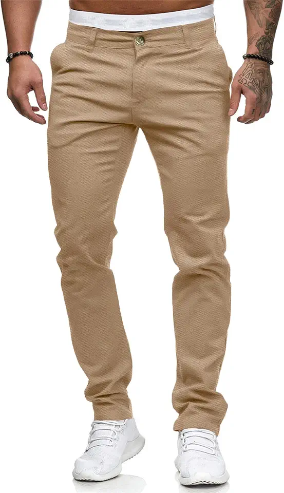 ALLABREVE Men's Chinos Casual Dress Pants Slim Fit Skinny Stretch Flat-Front Lightweight Comfort Slacks