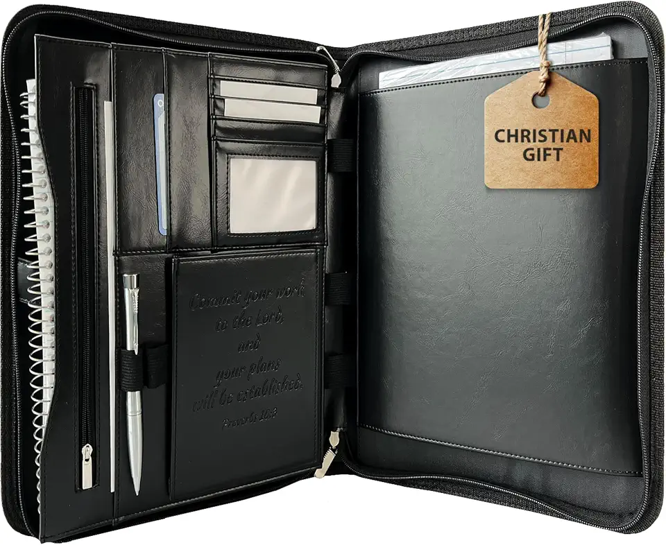 Leather Portfolio for Men - Padfolio Case for Men and Women Zipper Binder