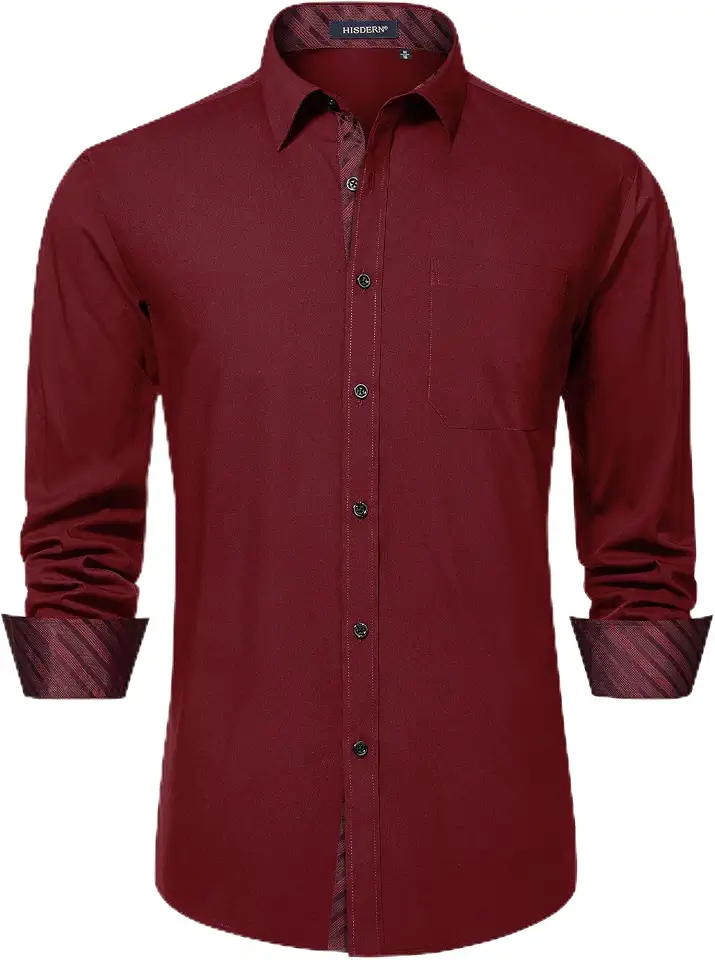 HISDERN Mens Business Dress Shirts Long Sleeve Casual Button Down Shirt Formal Inner Collar Contrast Shirt for Men Wedding