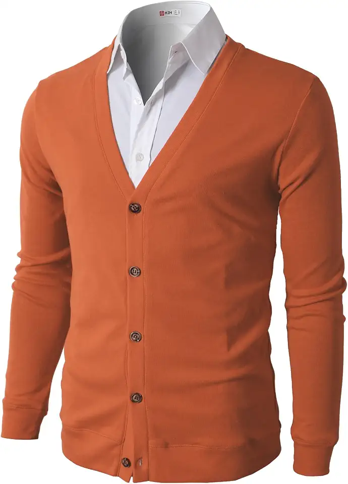 H2H Mens Casual Slim Fit Cardigans V-Neck Basic Designed Long Sleeve Button Down
